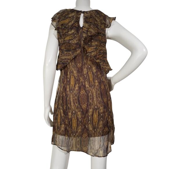 Ella Moss Metallic Ikat Silk Flutter Sleeve Dress Sz S - Picture 3 of 8